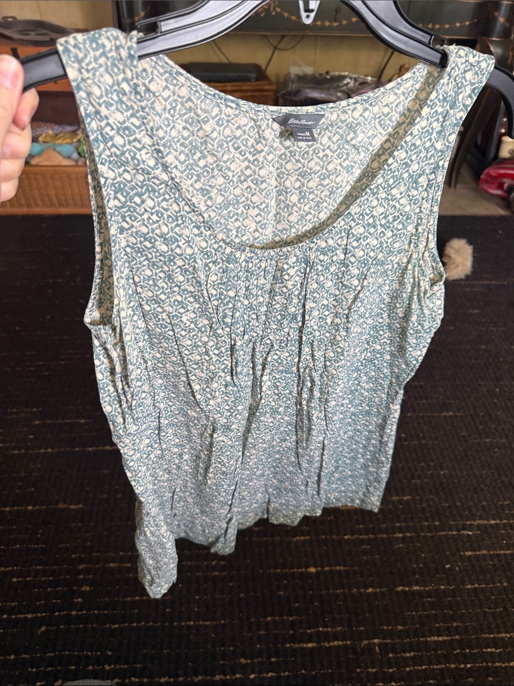 Eddie Bauer Teal Floral-Print Pleated Tank 0051